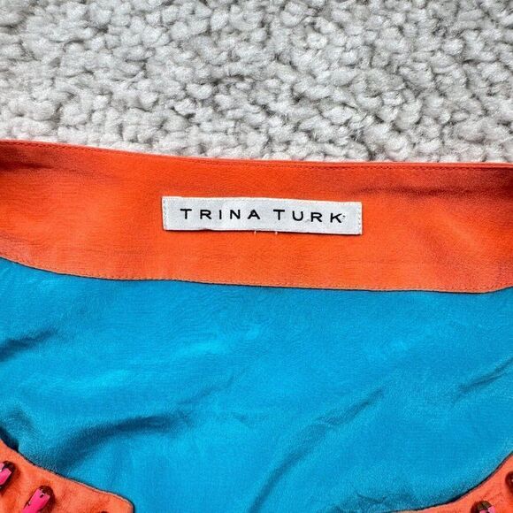 Trina Turk Silk Beaded Embellished Tunic Blue Orange - Picture 3 of 9